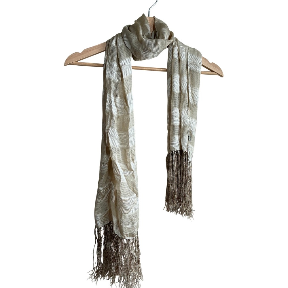 Unbranded Silk Blend Fringe Scarf OS Champagne Beige Women Chevron Weave